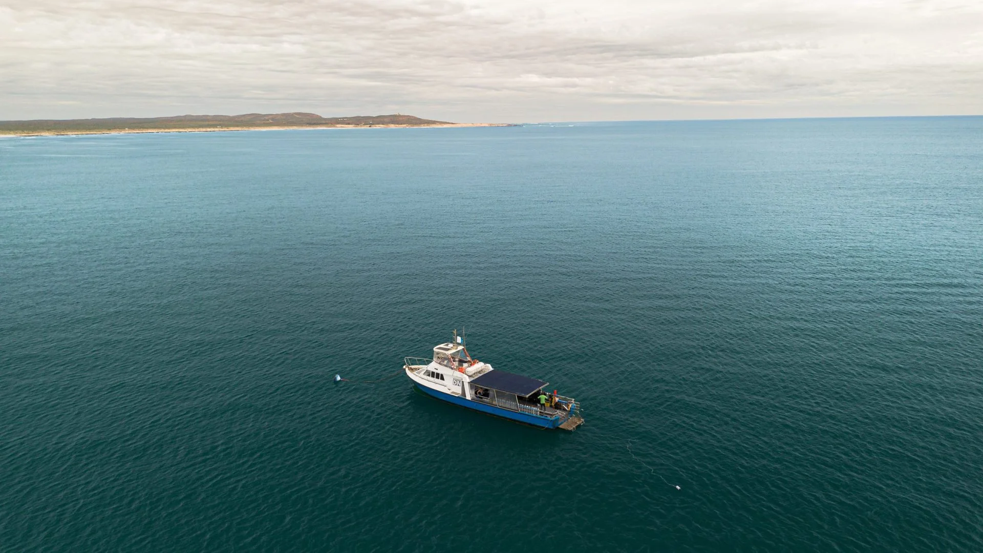 Aerial view of the Dive Ningaloo boat off the Ningaloo coast